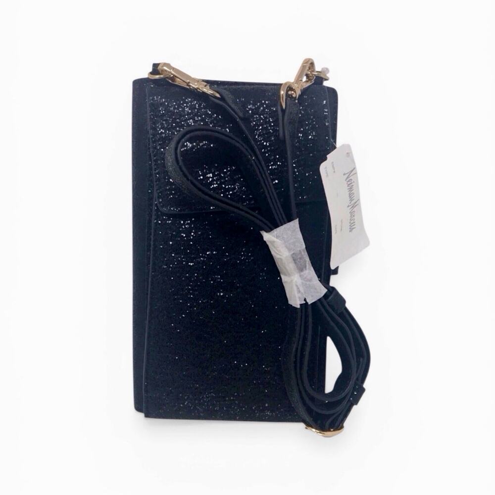 Neiman Marcus Black Glitter Crossbody Bag Purse & Clutch & Wallet